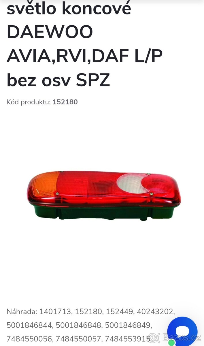 Koncové světlo daewoo, RVI, DAF, AVIA