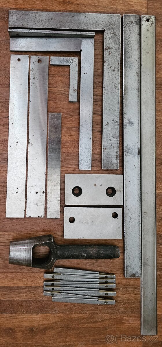 Ocelové pravítka/úhelníky, průbojník Ø 36x200mm, nůž Radeco,