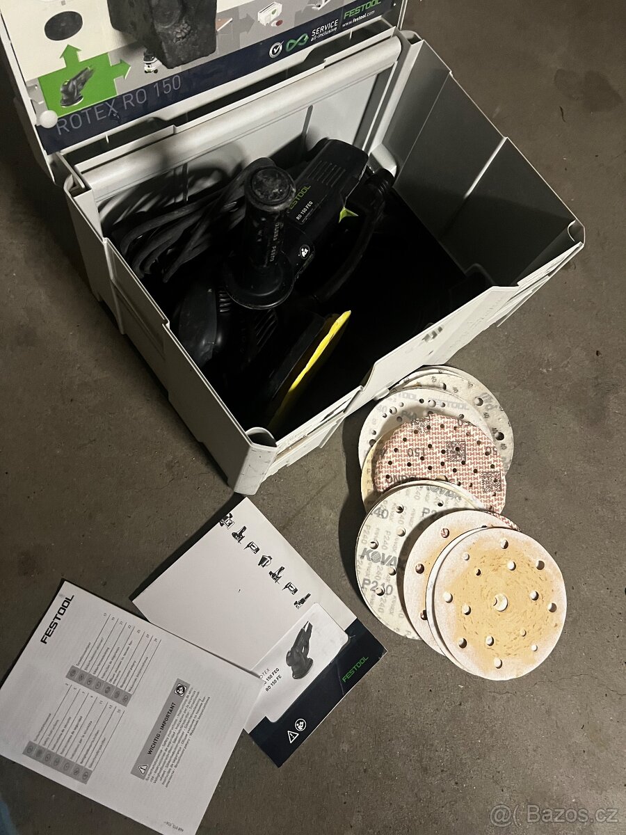 Festool ROTEX RO 150 FEQ -Plus s plno brusnými papiry