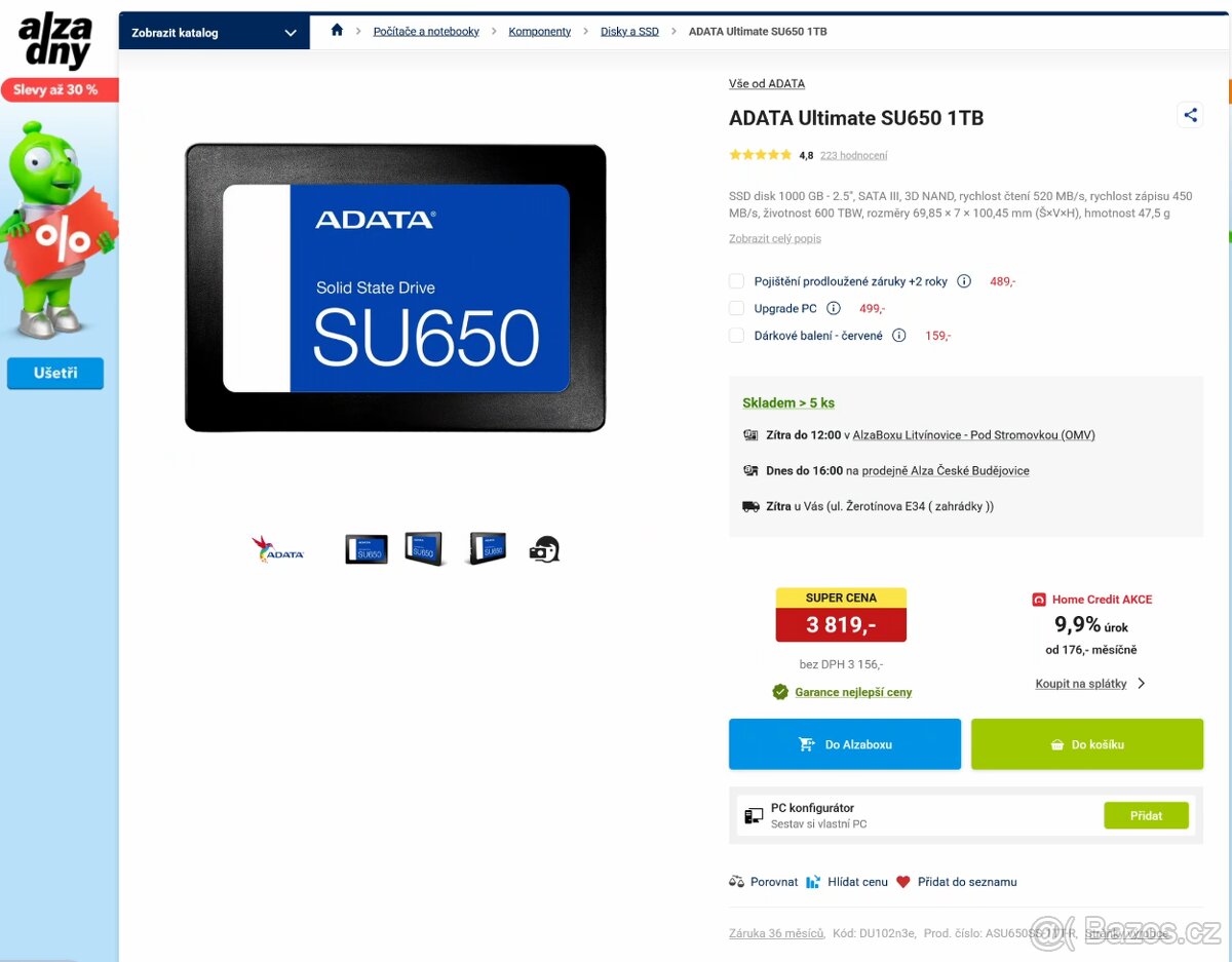 Nový zabalený, SSD disk 1TB 2,5 ADATA Ultimate SU650 1TB