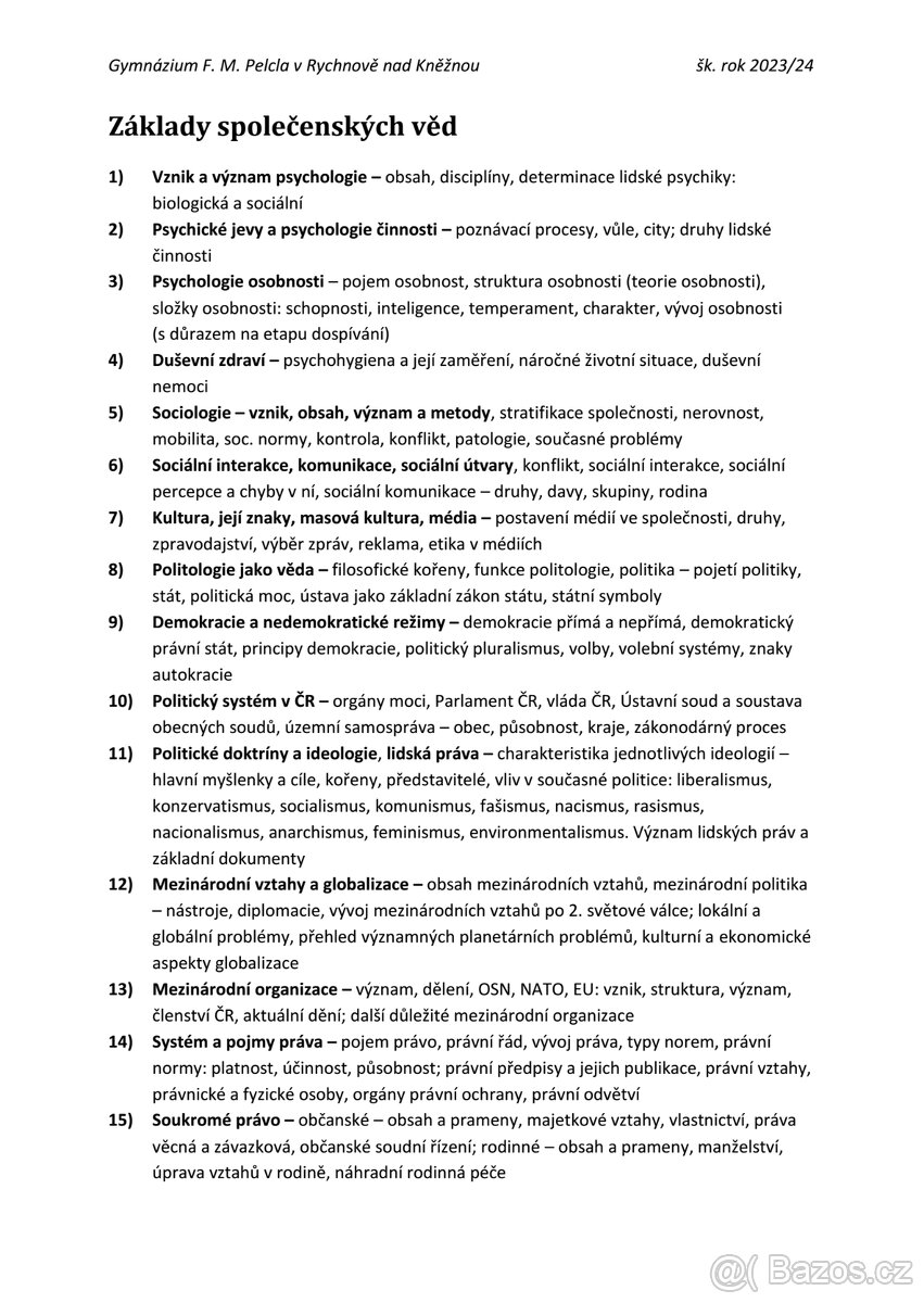Maturitní otázky - ZSV (psychologie, právo, filozofie..)