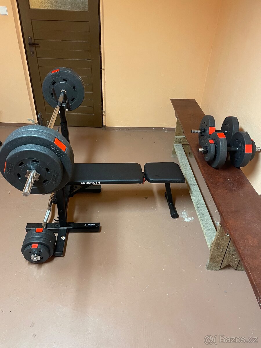 Činky (činkový set) +lavice benchpress 2 polohová+složitelná