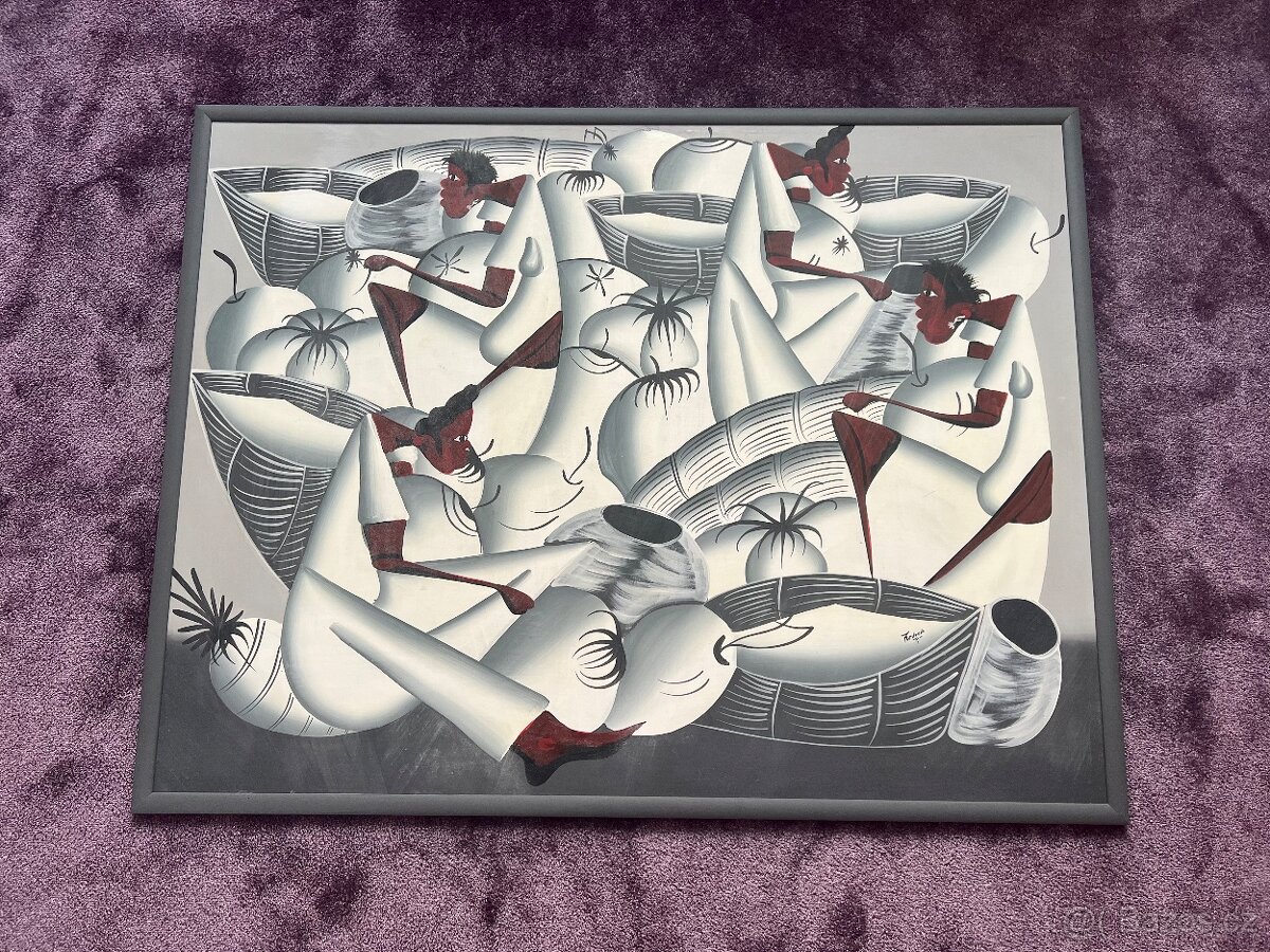obraz z Karibiku originál olej na plátně velký 100x77 Cm