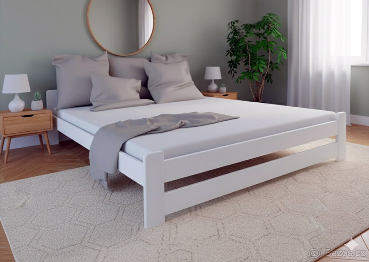 Nová postel BOROVICE bílá 120x200 + ROŠT