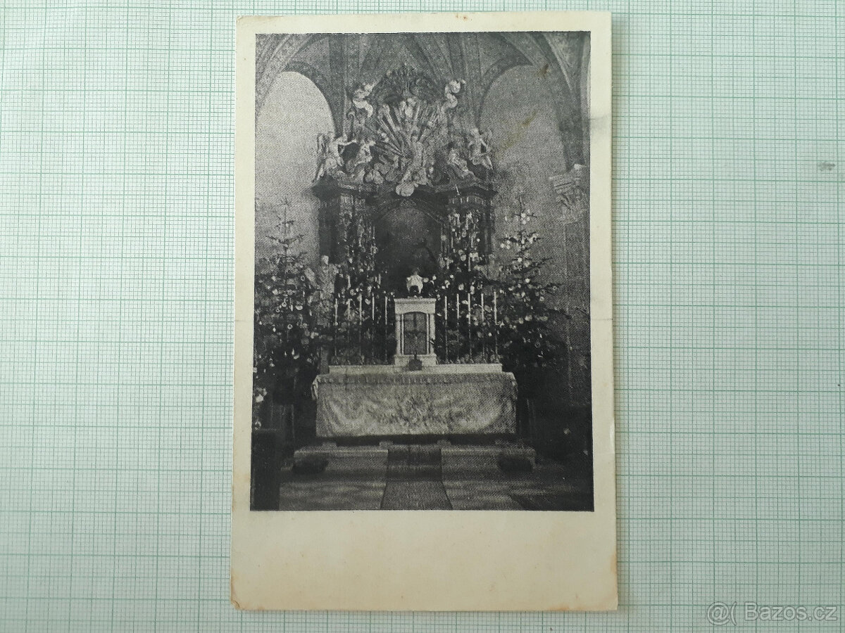 Klenovice na Hané - interiér kostela - stará pohlednice