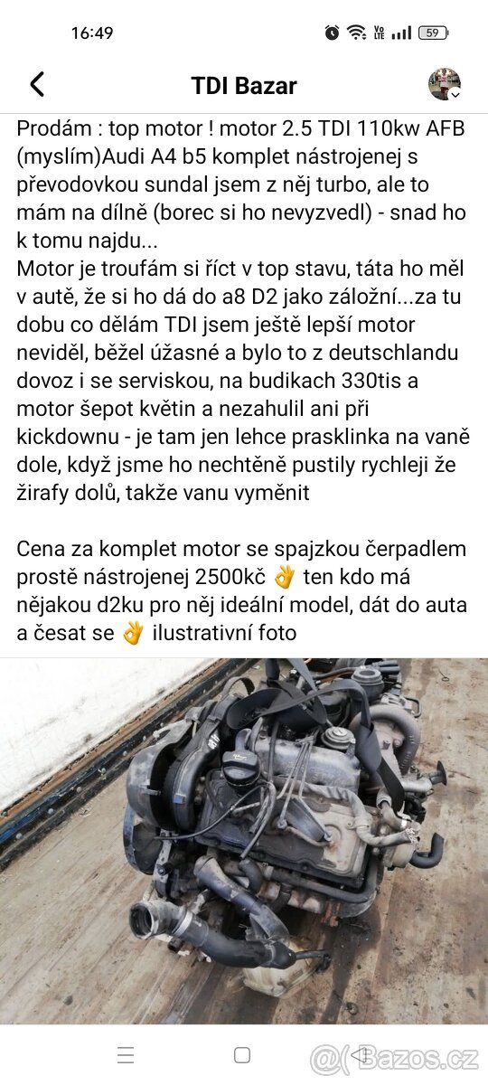 Motor 2.5 TDI 110kw komplet 2500kč