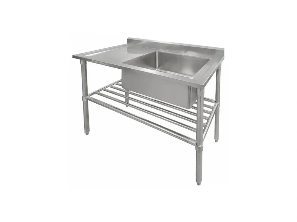 Nerezový dřez 120 cm s odkládacím prostorem