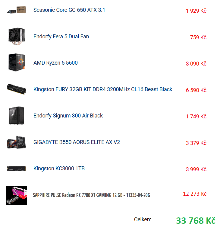 Herní PC - RX 7700 XT 12GB/Ryzen 5 5600/32GB RAM/1TB SSD