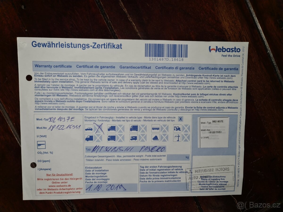 PRODÁM NEZÁVISLÉ TOPENÍ WEBASTO