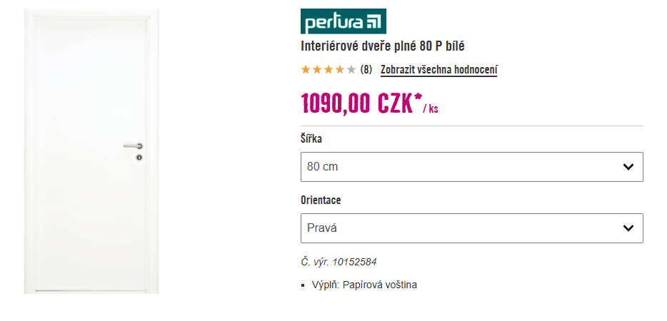 Interiérové dveře bílé 80 PRAVÉ