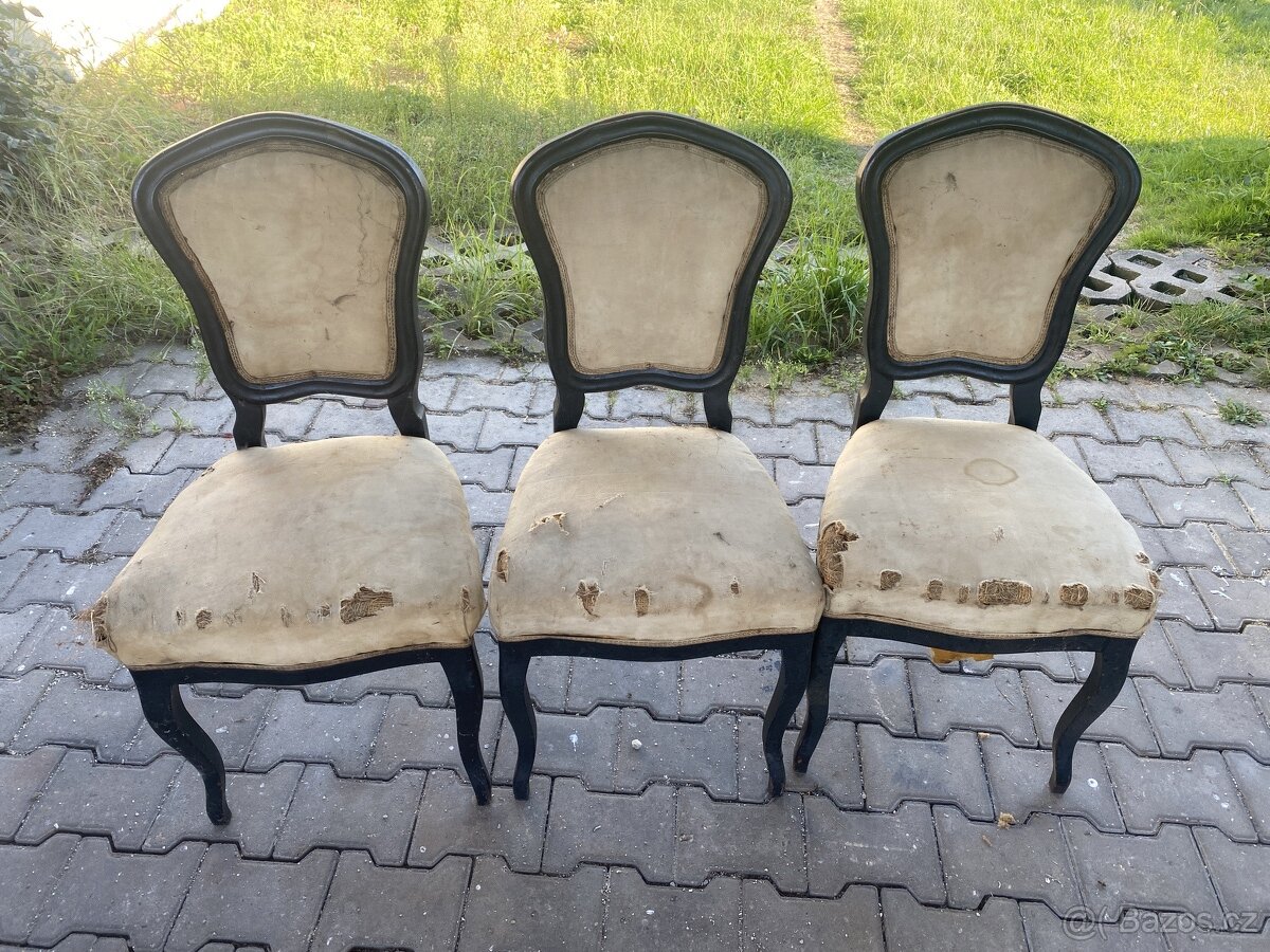 Starožitné židle 3 ks, sedáky s pružinami