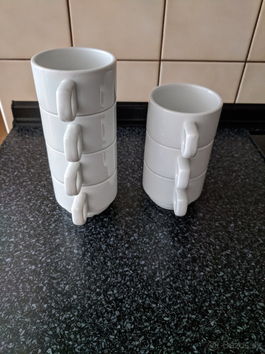Retro bílé šálky na kávu, objem 0,25 l (7 ks)