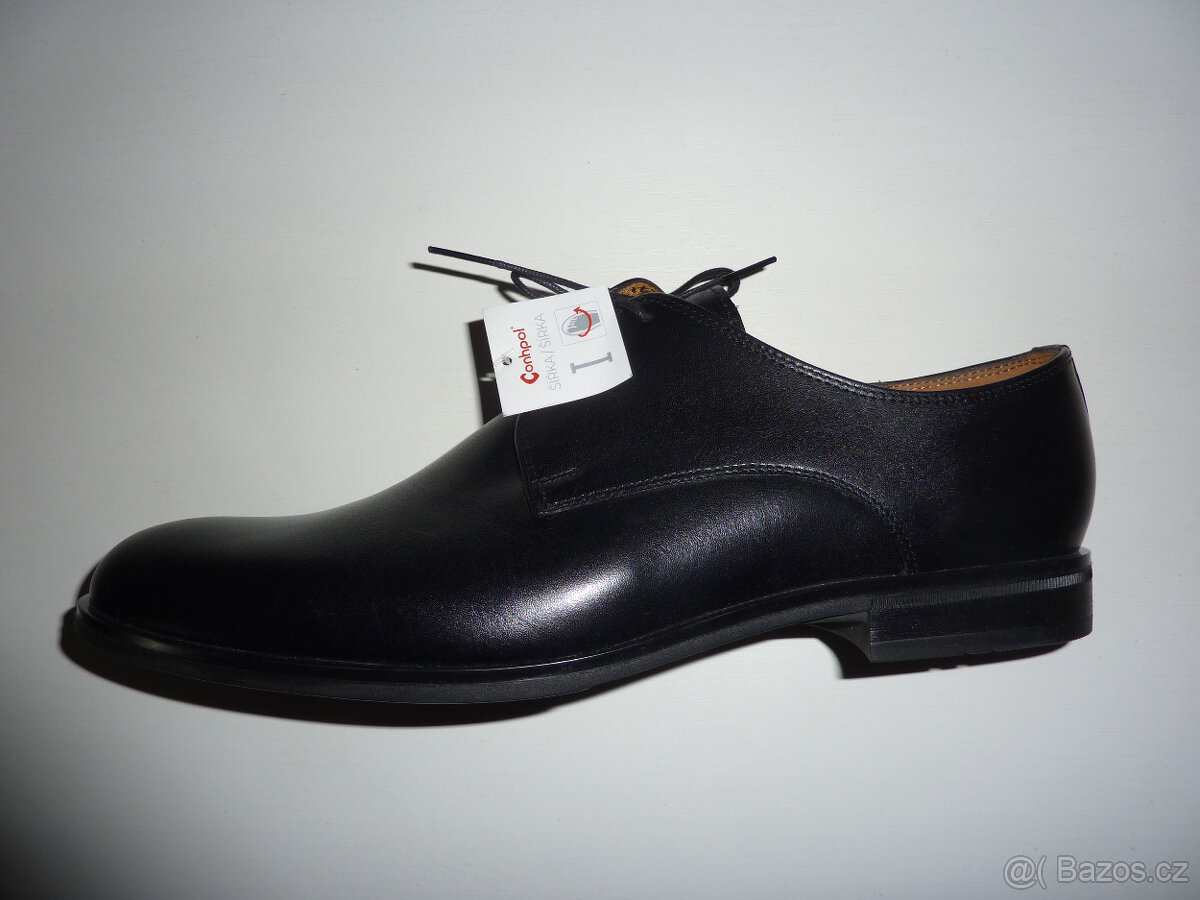 Pánské kožené černé polobotky zn. Conhpol, vel. 43, šíře XXL