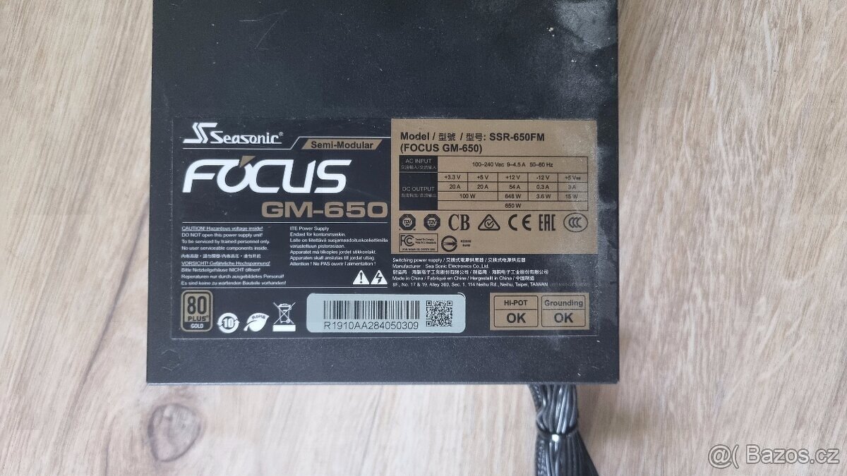 Seasonic Focus GM-650 – 650 W, 80 PLUS Gold, semi-modulární