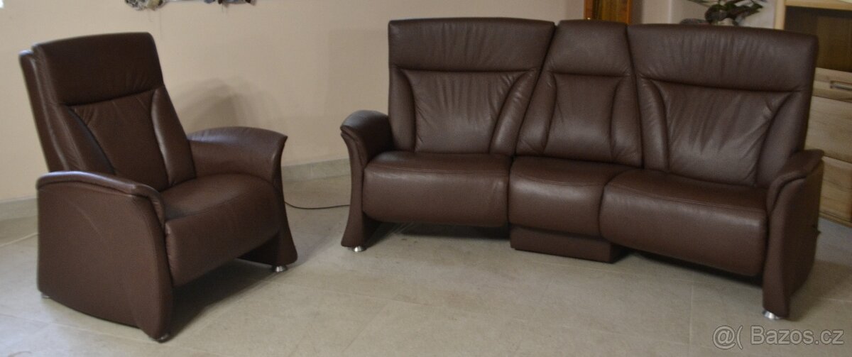 Kožená sedací souprava 3+1, elektrické polohování. TOP