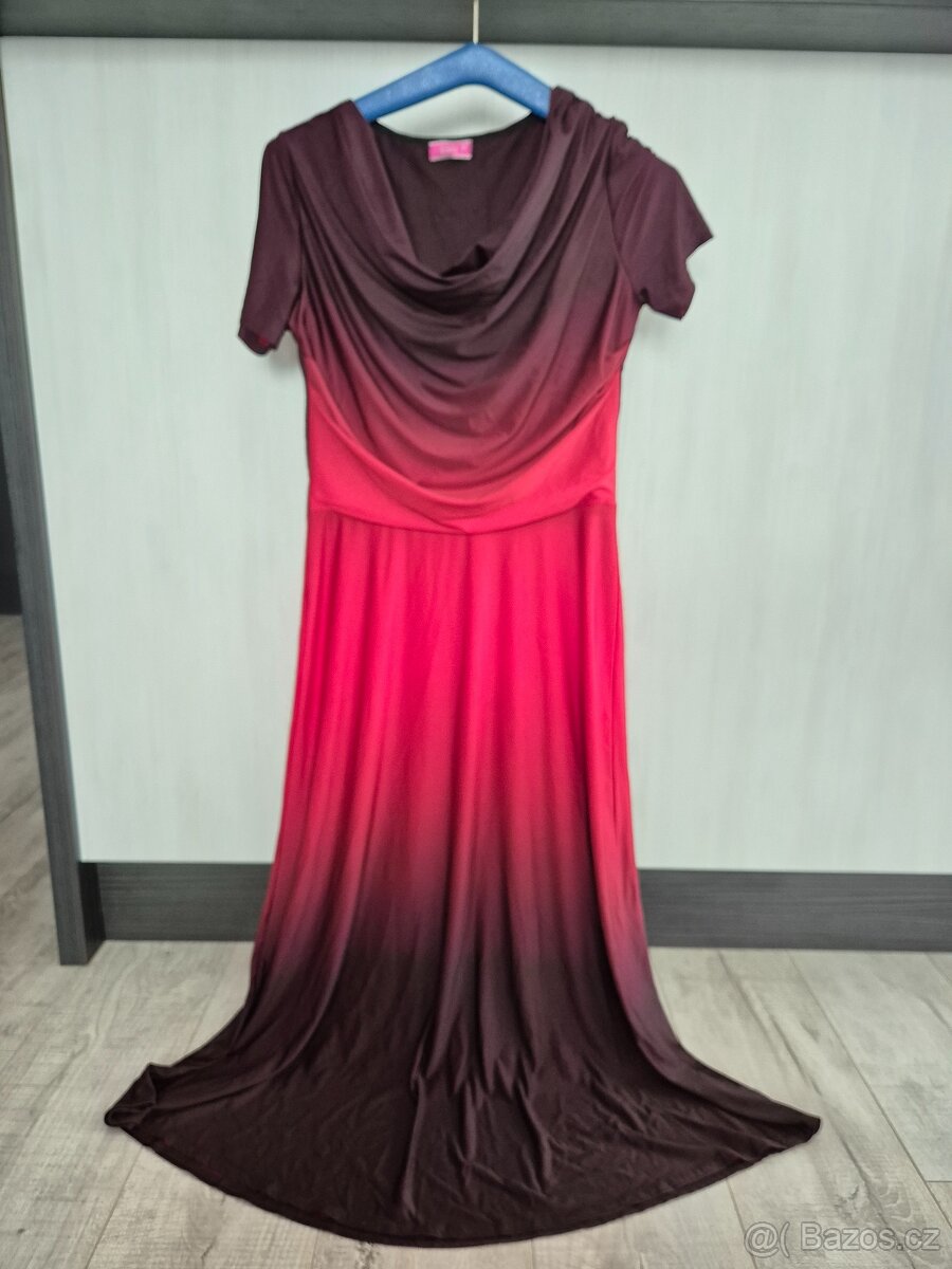 Bordó krásné společenské šaty voda výstřih 38/40