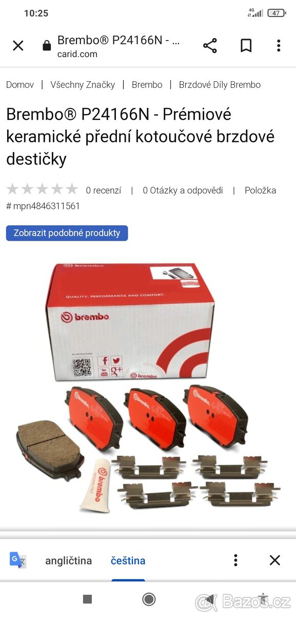 Brzdové destičky Brembo P24166 N