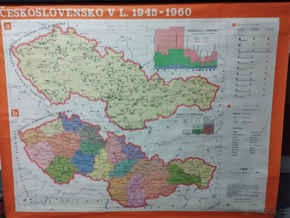 Školní mapa Československo v letech 1945-1960, vydání 1983