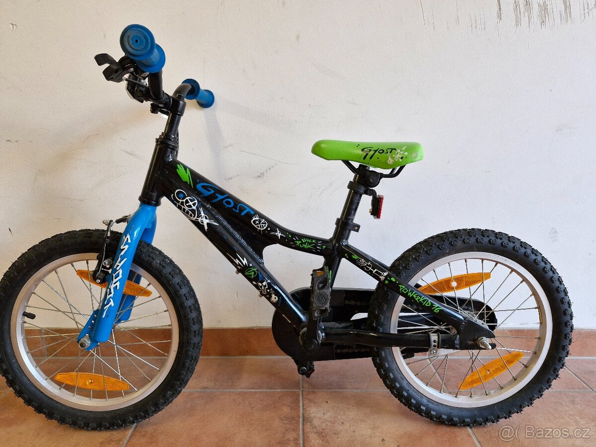 Dětské kolo - Ghost Powerkid 16″ černá/modrá/zelená