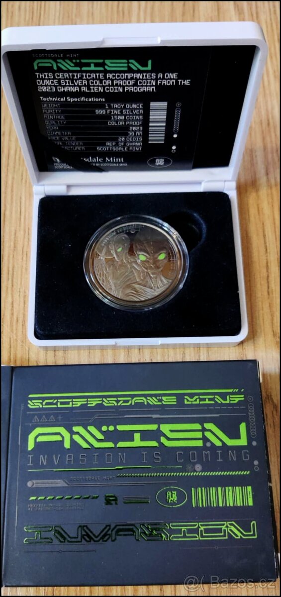 Stříbrná mince - 1oz ALIEN 2023 PROOF Rhodium