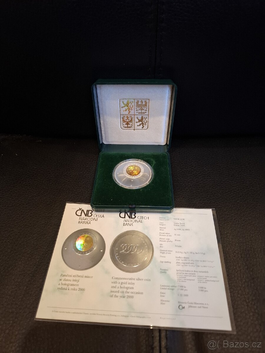 Pamětní mince ČNB 2000 Kč se zlatou inlejí k roku 2000
