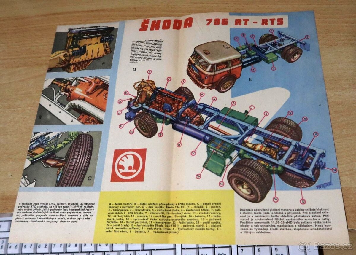 ŠKODA 706 RT TRAMBUS, ORIG. DOBOVÉ 1962, 34X28CM, JZD, HASIČ