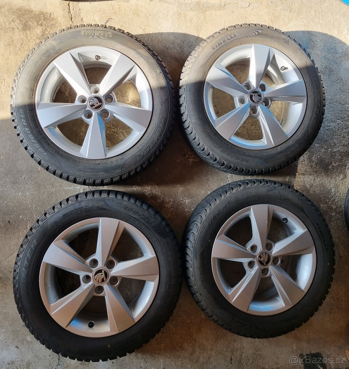 ALU kola+pneu ŠKODA"Deneb"PIRELLI zimni 185/60/R15 6.0J ET