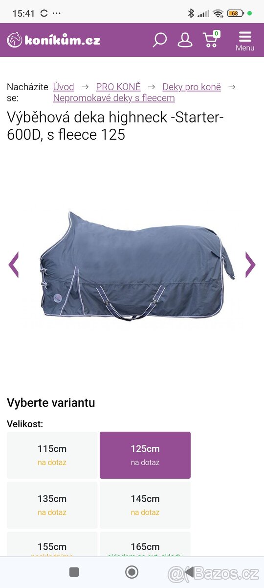 Výběhová deka highneck -Starter- 600D, s fleece 125