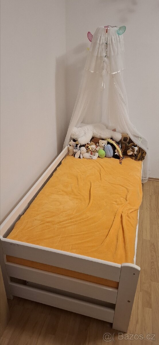 Detska postel, bila, masiv, 180x80cm