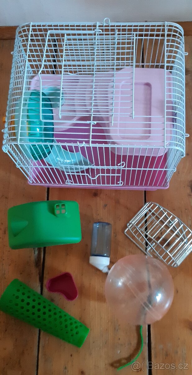 Klec pro myšku + 3×hračka + plast.přepravka + pítko kuličkou