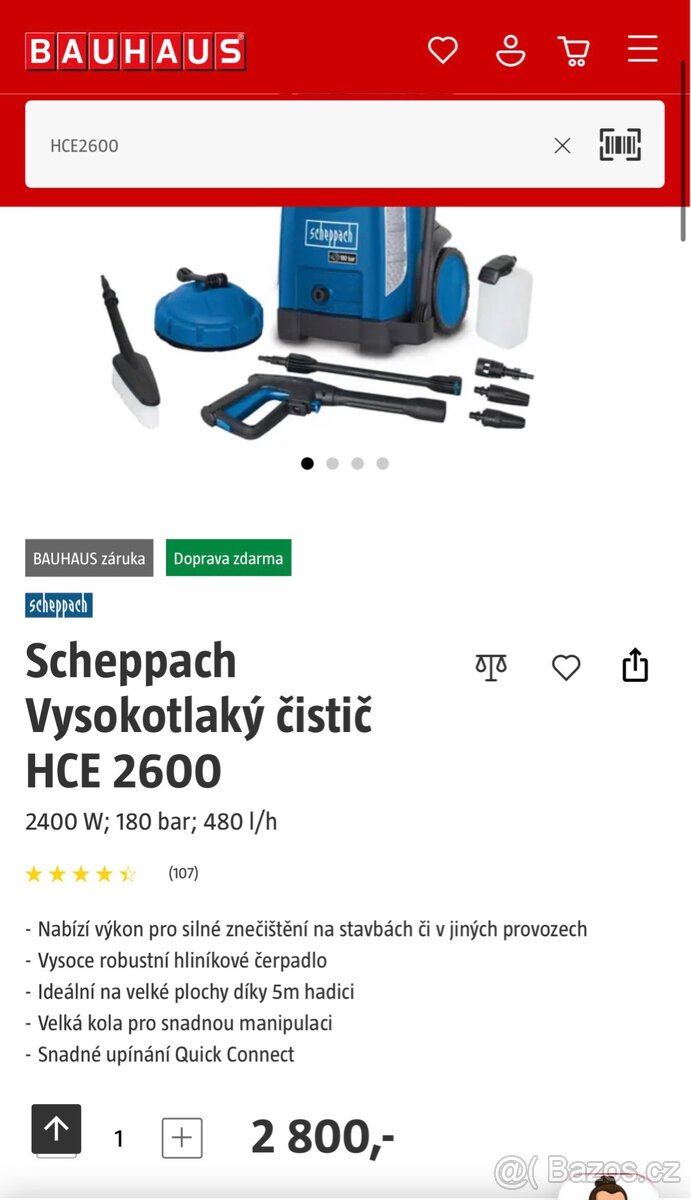 Vysokotlaký Čistič - Scheppach HCE 2600