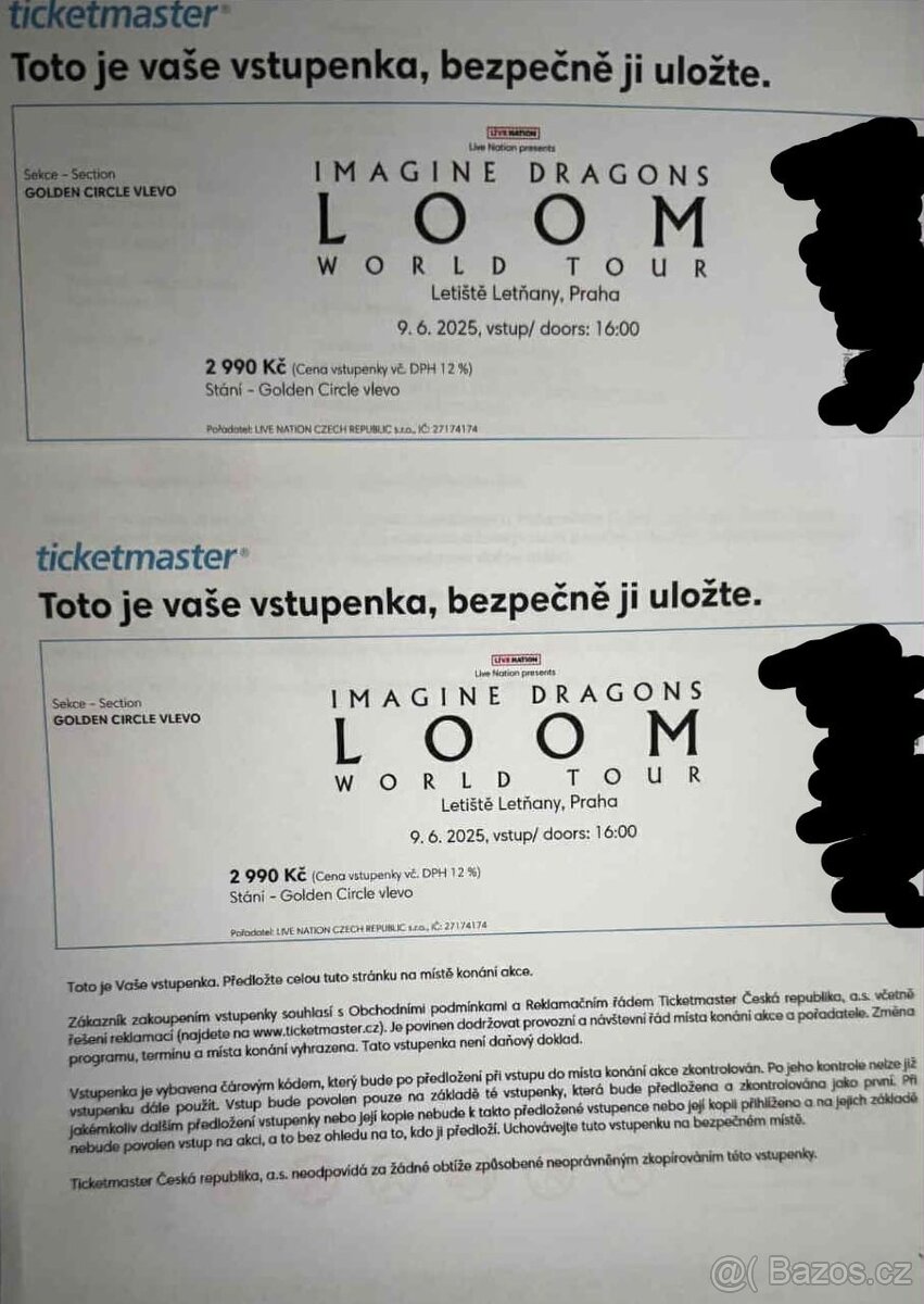 Imagine Dragons 2x stání Golden Circle vlevo SLEVA