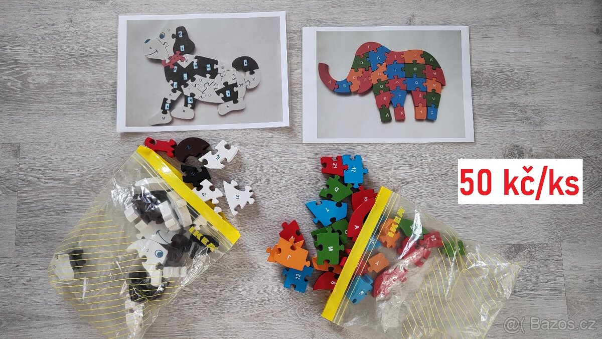 Puzzle dřevěné, puzzle, knížky, plyšáci aj.