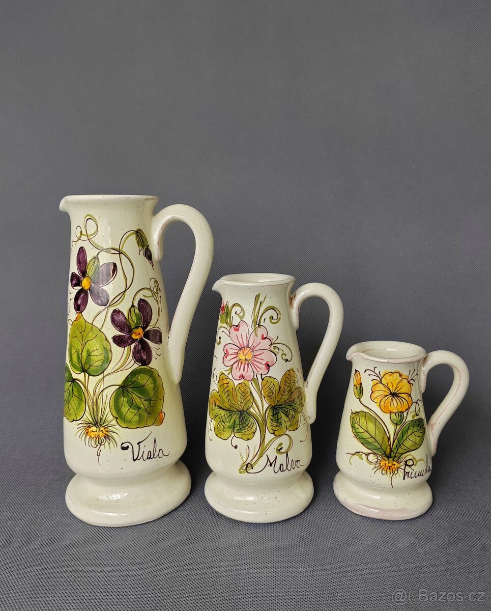 Nádherná sada unikátních keramických ručně malovaných džbánu