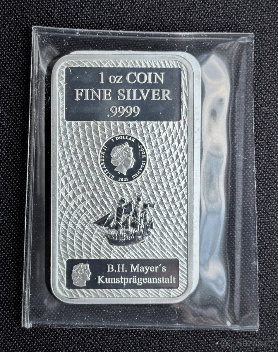 Stříbrný 1oz investiční slitek Cook Islands s certifikátem