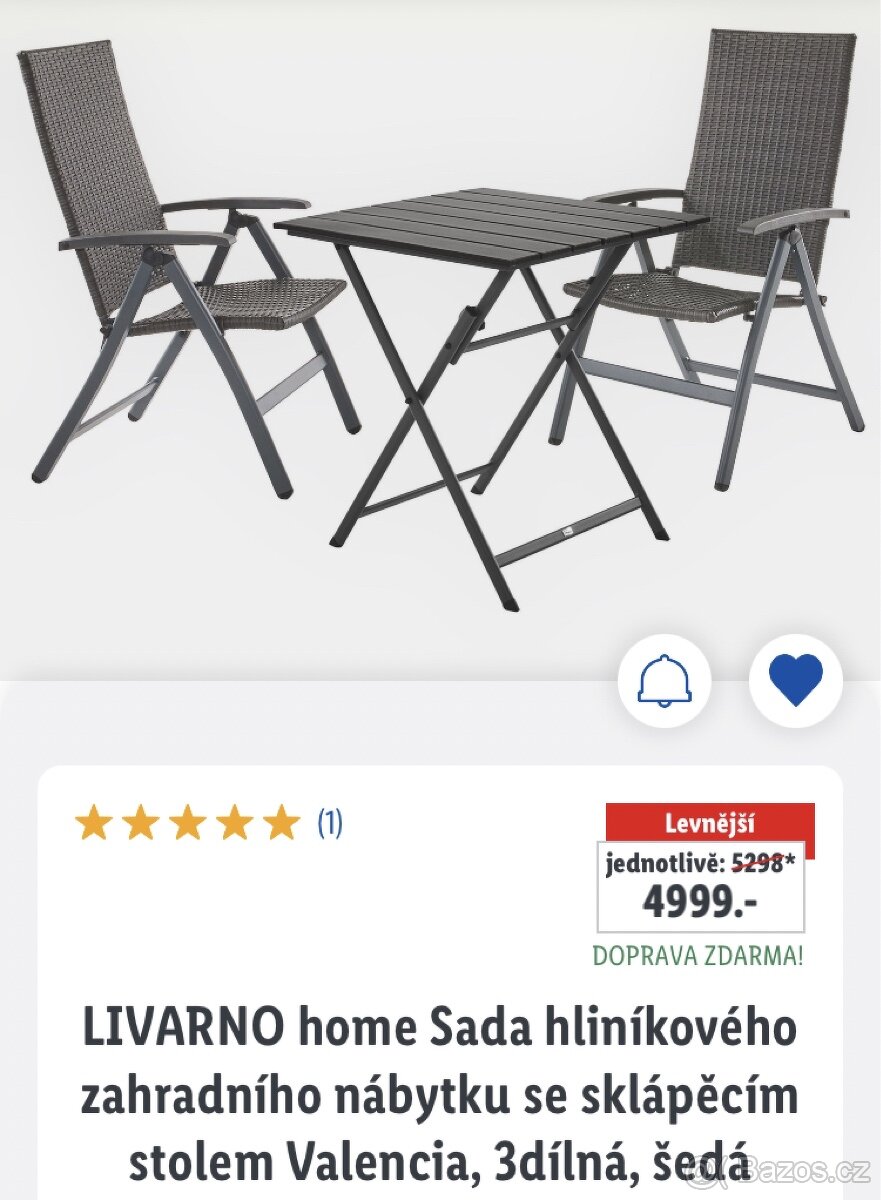 Sada hliníkového zahradního nábytku Valencia, 3dílná.