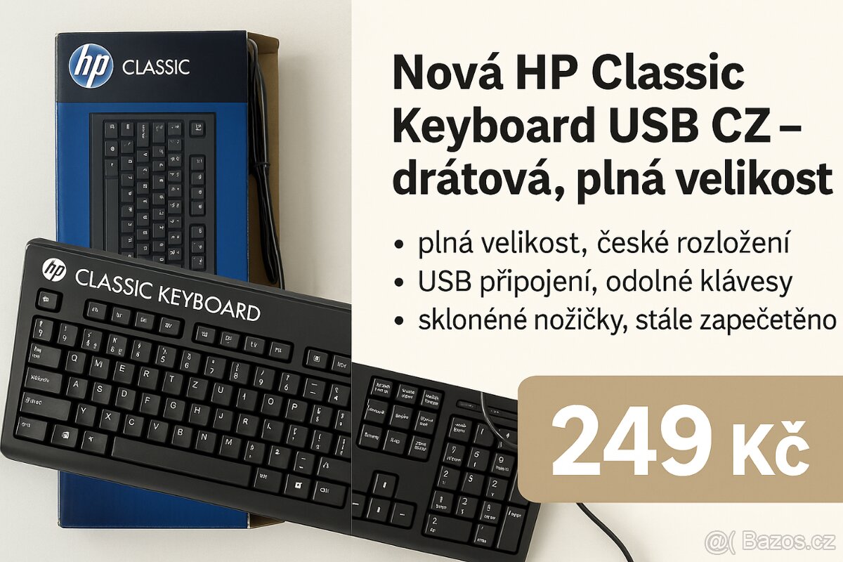 Nová HP Classic Keyboard USB CZ – drátová, plná velikost