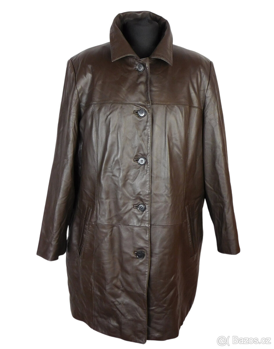 Kožený měkký dámský zateplený hnědý kabát DANIER v.XXL