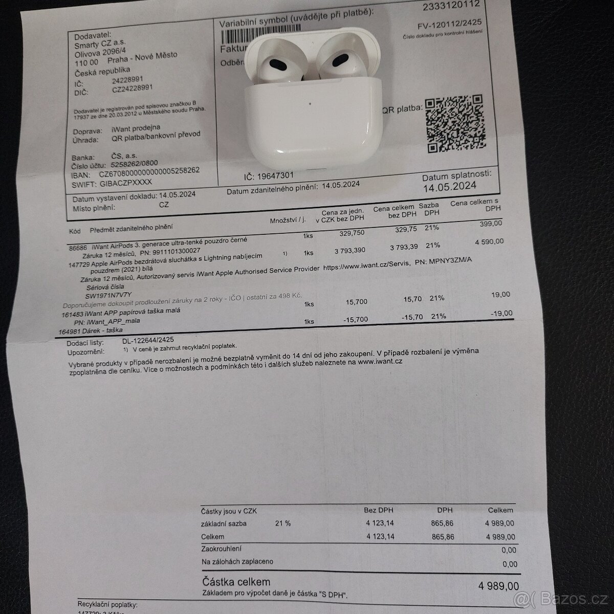 Sluchátka Apple AirPods, DOKLAD,ZÁRUKA,TOP STAV