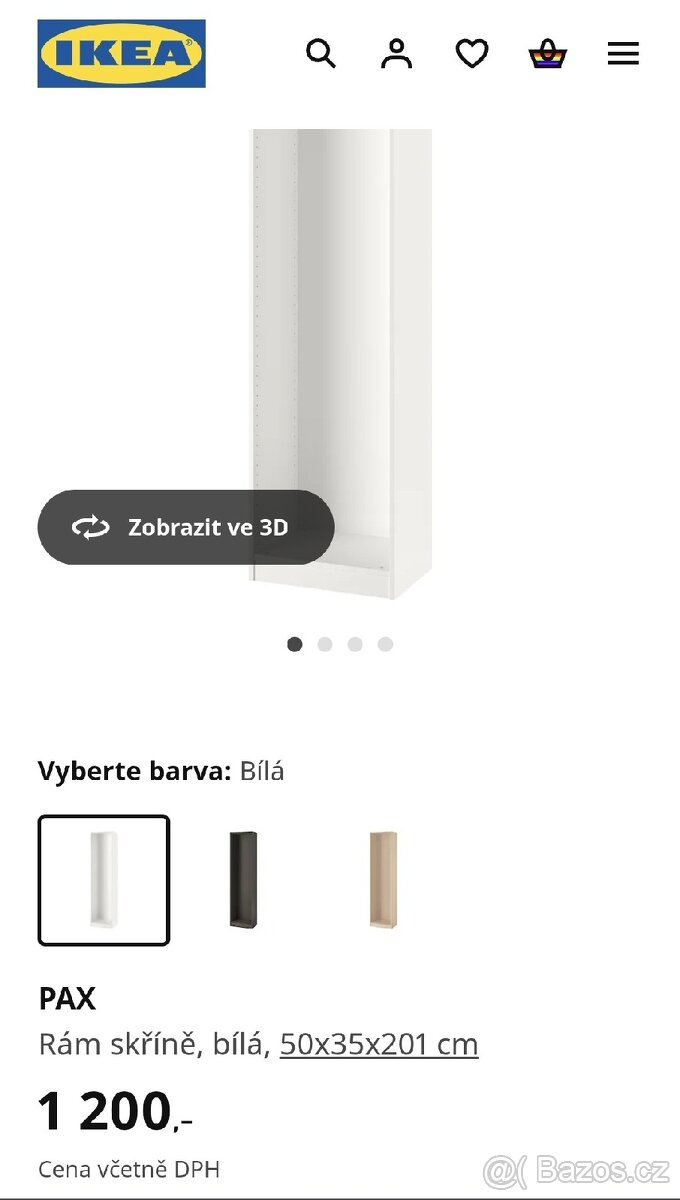 IKEA PAX / skříň s dveřmi bílá - 201 cm x 50 x 35