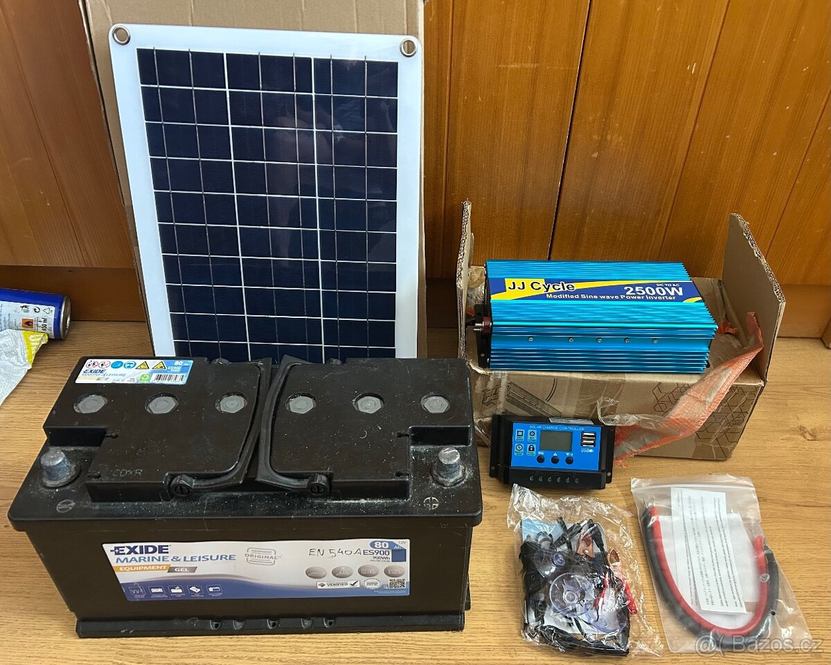 Solární panel , měnič , regulátor 100A , trakční baterie