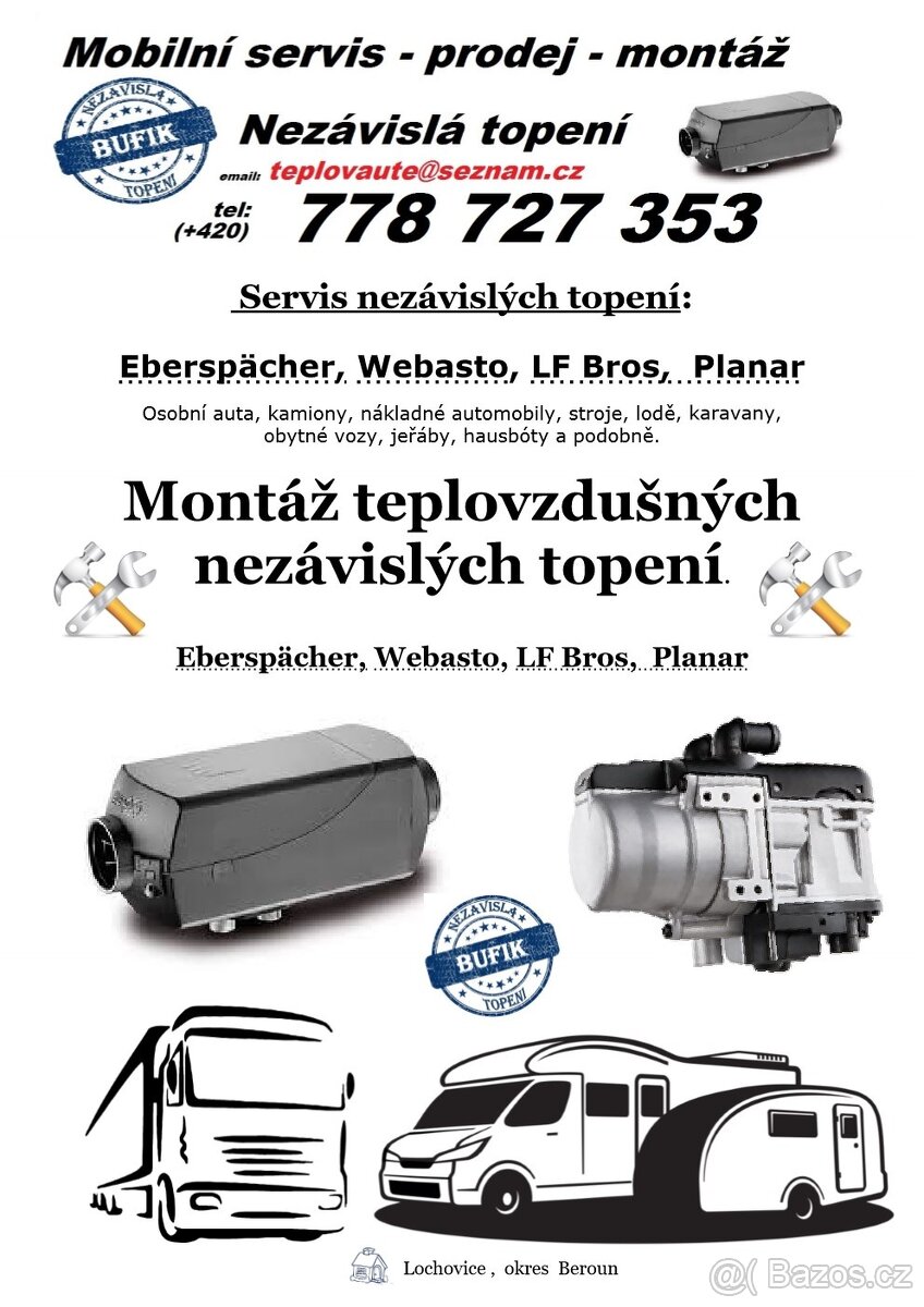 Teplovzdušné nezavisle topení Webasto, Eberspacher, Planar