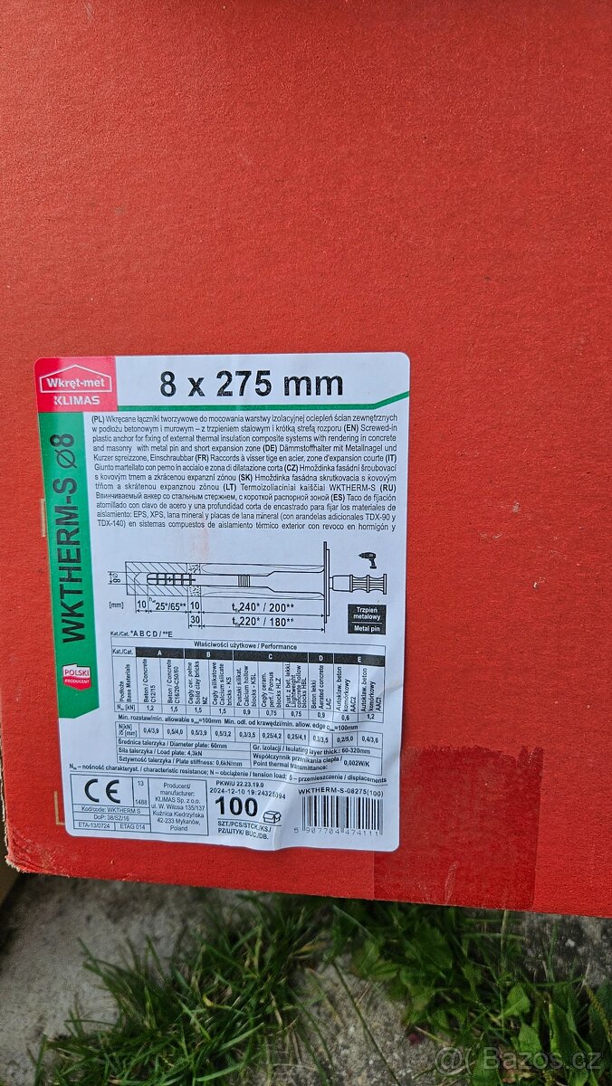 Fasádní hmoždinka 8x275mm