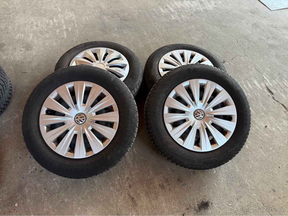 Plechové disky 5x112 R15 včetně pneu – Škoda, VW, Seat