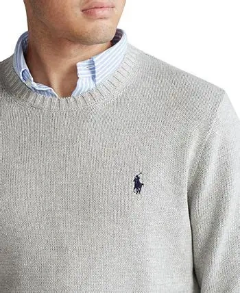 RALPH LAUREN GREY PÁNSKÝ SILNÝ ELEGANTNÍ BAVLNĚNÝ SVETR