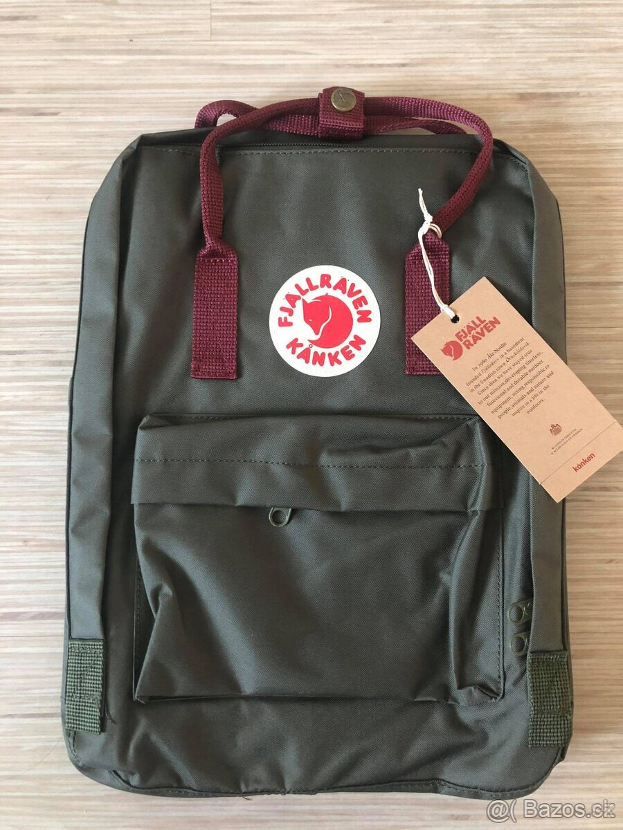 Batohy Fjällräven Kanken zelený s vínovými popruhy