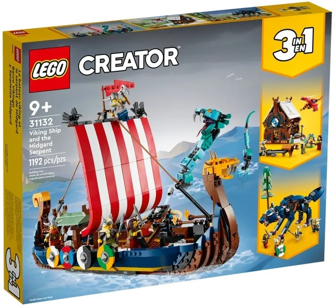 Nerozbalené LEGO Creator 3v1 31132 Vikingská loď a mořský ha