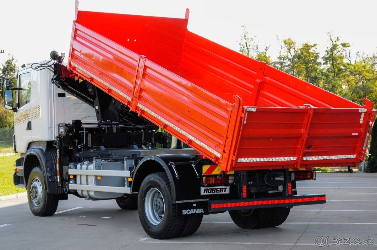 SCANIA R380 4X4 TŘÍSTRANNÝ SKLÁPĚČ + HYDRAULICKÁ RUKA EU4