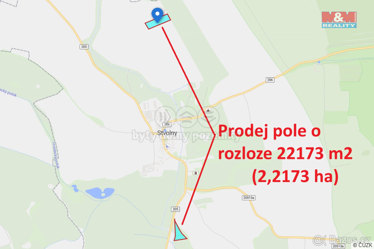 Prodej pole, 22173 m², Stvolny - Manětín