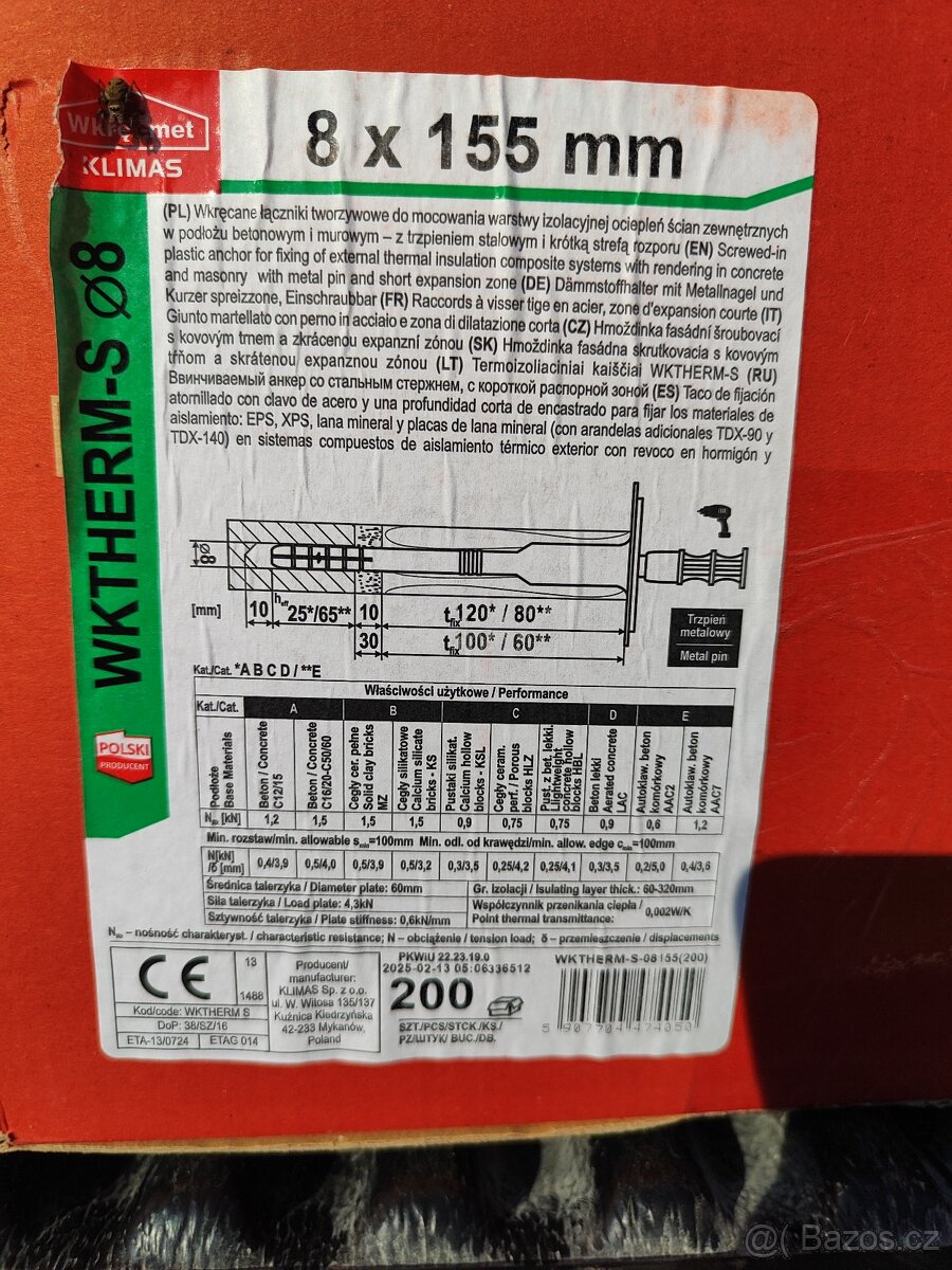 Wkret-met WKTHERM S 8 Talířová hmoždinka s kovovým šroubem -